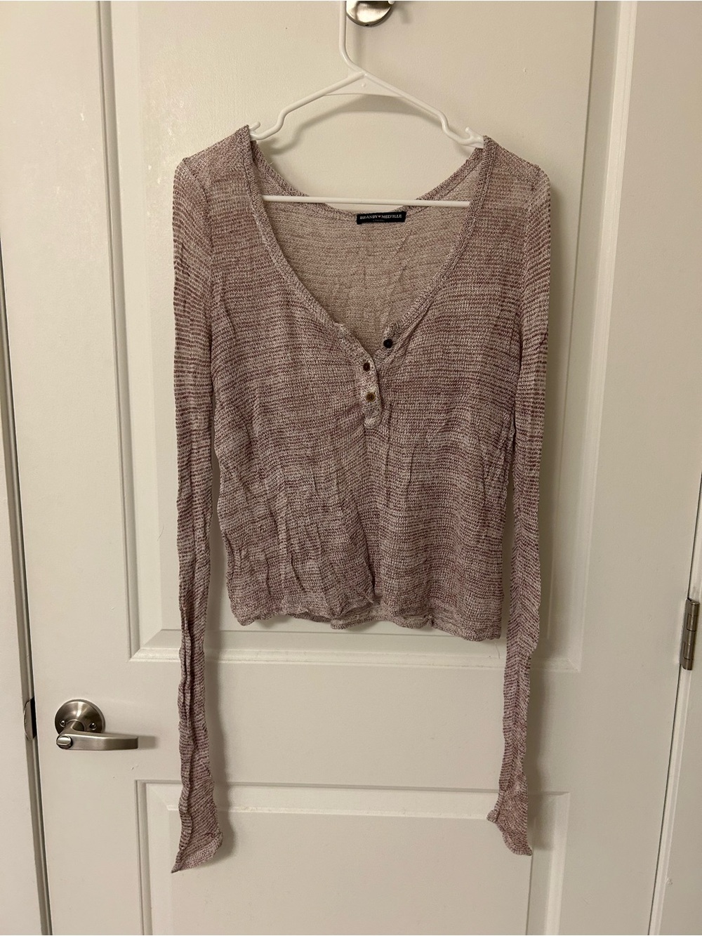Brandy Melville dusty mauve knit henley long sleeve top